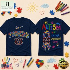 Auburn Tigers NCAA Autism Awareness Puzzle Ribbon T Shirt , NCAA College 3D Shirt Auburn Tigers Ncaa Autism Awareness Puzzle Ribbon T Shirt
