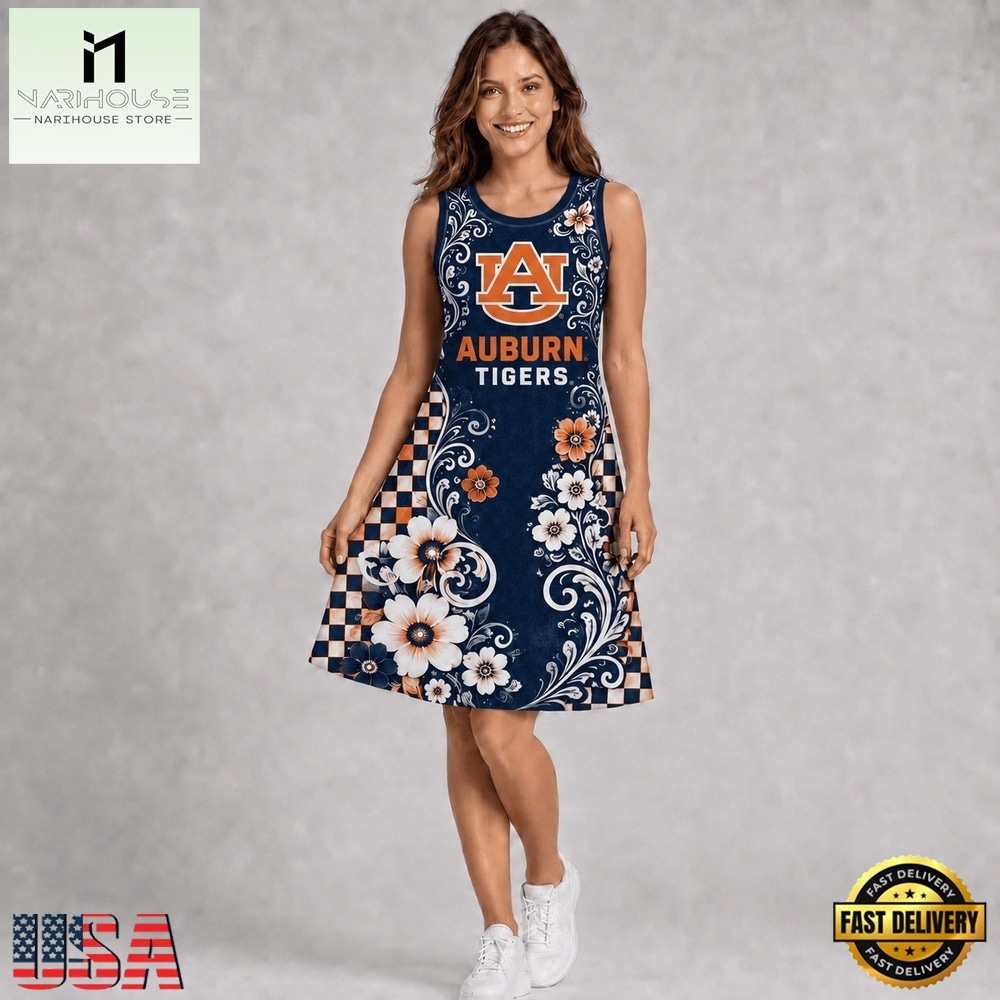 Auburn Tigers NCAA Sporty Floral Elegance Women’s Sleeveless Dress, NCAA Women Team Dress Auburn Tigers NCAA Sporty Floral Elegance Women’s Sleeveless Dress, NCAA Women Team Dress