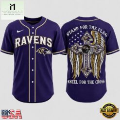 Baltimore Ravens NFL Stand For The Flag Kneel For The Cross Baseball Jersey Shirt , NFL Game Day Jersey Baltimore Ravens Nfl Stand For The Flag Kneel For The Cross Baseball Jersey Shirt