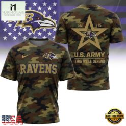 Baltimore Ravens NFL Veterans US Army Camo New Design 3D Shirt , NFL Sporty Shirt Baltimore Ravens Nfl Veterans US Army Camo New Design 3D Shirt