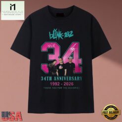 Blink 182 34th Anniversary 1992 2026 Band Signatures Pop Punk T Shirt, Music Fan 2D Shirt Blink 182 34th Anniversary 1992 2026 Band Signatures Pop Punk T Shirt