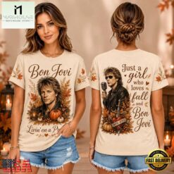 Bon Jovi Autumn Leaves Pumpkin Portrait Unisex 3D Shirt , Music Fans 3D T Shirt Bon Jovi Autumn Leaves Pumpkin Portrait Unisex 3D Shirt