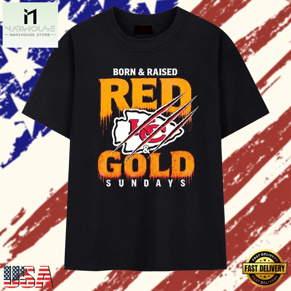 Born and raised red and gold Sundays Kansas City Chiefs T Shirt, Stylish 2D Graphic Shirt Born and raised red and gold Sundays Kansas City Chiefs T Shirt, Stylish 2D Graphic Shirt