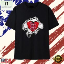 Boston Red Sox heart ripped chest MLB baseball T Shirt , Stylish 2D Graphic Shirt Boston Red Sox Heart Ripped Chest Mlb Baseball T Shirt