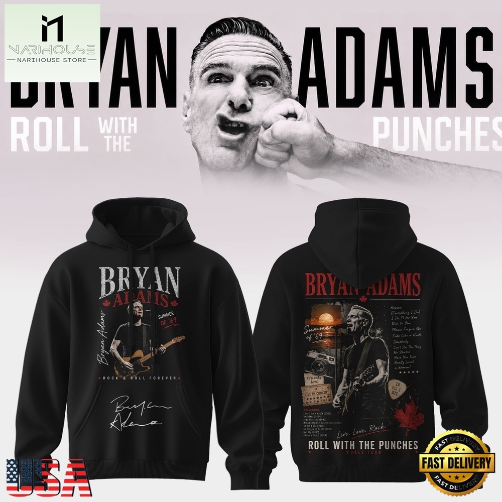 Bryan Adams Roll With The Punches Tour 2026 2027 Signed Hoodie, Popular 3D Music Tee Bryan Adams Roll With The Punches Tour 2026 2027 Signed Hoodie, Popular 3D Music Tee