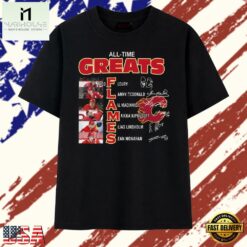 Calgary Flames All Time Greats Hockey Legends Signatures T Shirt , Stylish 2D Graphic Shirt Calgary Flames All Time Greats Hockey Legends Signatures T Shirt