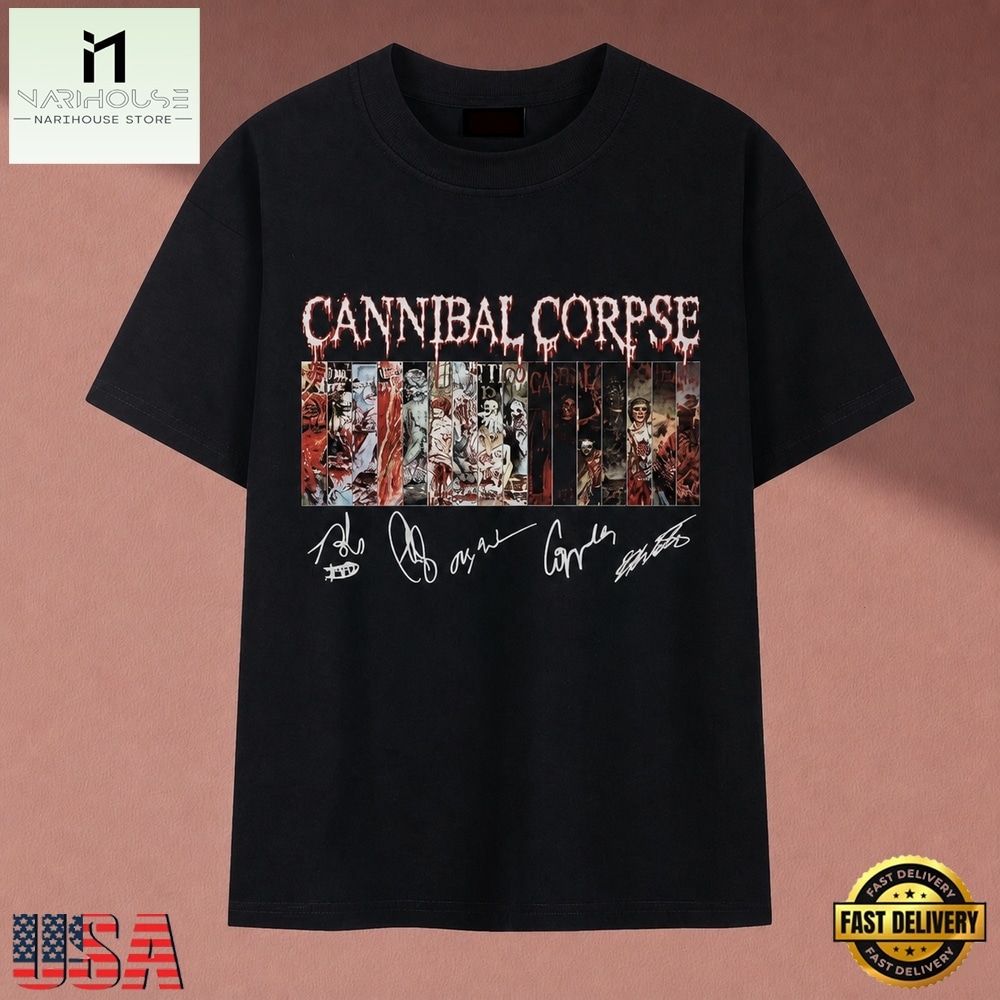 Cannibal Corpse Album Art Collage Signatures Heavy Metal T Shirt, Music Fan 2D Shirt Cannibal Corpse Album Art Collage Signatures Heavy Metal T Shirt, Music Fan 2D Shirt