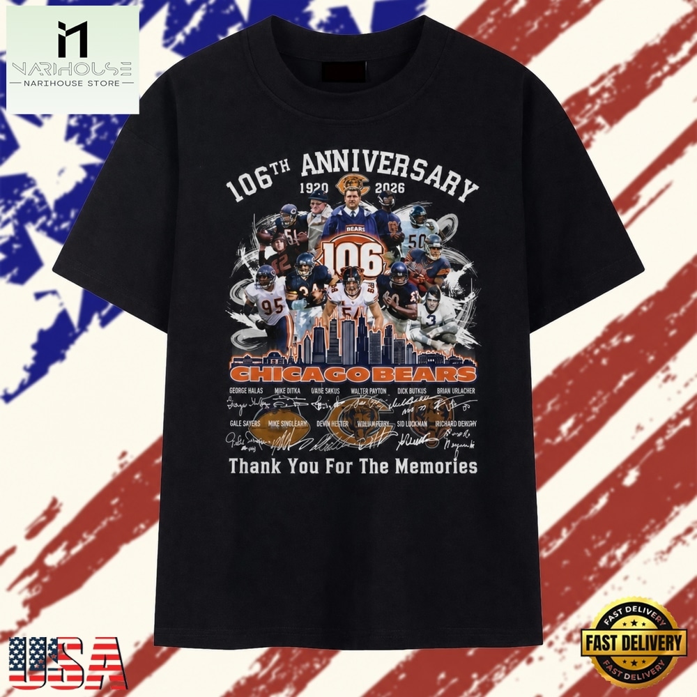 Chicago Bears 106th Anniversary 1920 2026 Legends Signatures T Shirt, Stylish 2D Graphic Shirt Chicago Bears 106th Anniversary 1920 2026 Legends Signatures T Shirt, Stylish 2D Graphic Shirt