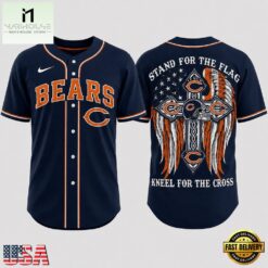 Chicago Bears NFL Stand For The Flag Kneel For The Cross Baseball Jersey Shirt , NFL Game Day Jersey Chicago Bears Nfl Stand For The Flag Kneel For The Cross Baseball Jersey Shirt