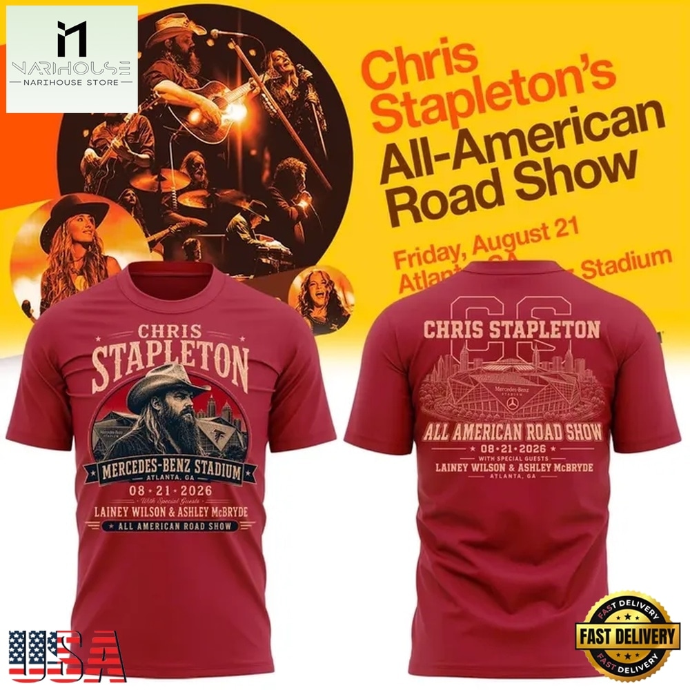 Chris Stapleton at Atlanta, GA All American Road Show 2026 Red T Shirt, Popular 3D Music Tee Chris Stapleton at Atlanta, GA All American Road Show 2026 Red T Shirt, Popular 3D Music Tee