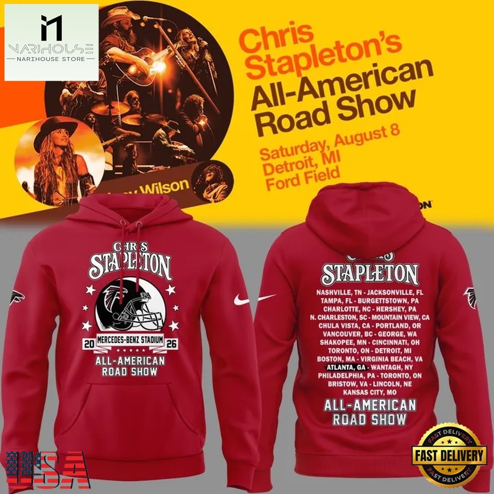 Chris Stapleton x Atlanta Falcons All American Road Show 2026 Red Hoodie, Popular 3D Music Tee Chris Stapleton x Atlanta Falcons All American Road Show 2026 Red Hoodie, Popular 3D Music Tee