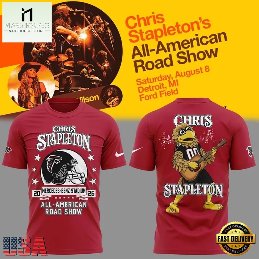 Chris Stapleton x Atlanta Falcons Mascot All American Road Show 2026 3D Shirt, Popular 3D Music Tee Chris Stapleton x Atlanta Falcons Mascot All American Road Show 2026 3D Shirt, Popular 3D Music Tee