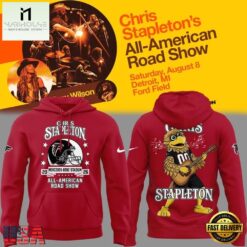 Chris Stapleton x Atlanta Falcons Mascot All American Road Show 2026 Red Hoodie, Popular 3D Music Tee Chris Stapleton X Atlanta Falcons Mascot All American Road Show 2026 Red Hoodie