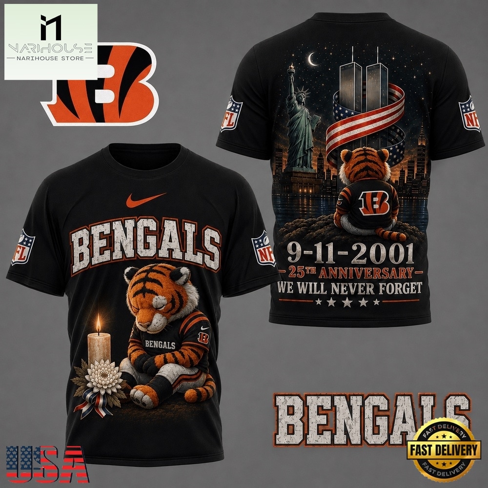 Cincinnati Bengals NFL 9 11 25th Anniversary Never Forget Memorial 3D T Shirt, NFL Sporty Shirt Cincinnati Bengals NFL 9 11 25th Anniversary Never Forget Memorial 3D T Shirt, NFL Sporty Shirt