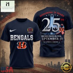 Cincinnati Bengals NFL Honoring 25 Years Remembering September 11 T Shirt, NFL Sporty Shirt Cincinnati Bengals Nfl Honoring 25 Years Remembering September 11 T Shirt