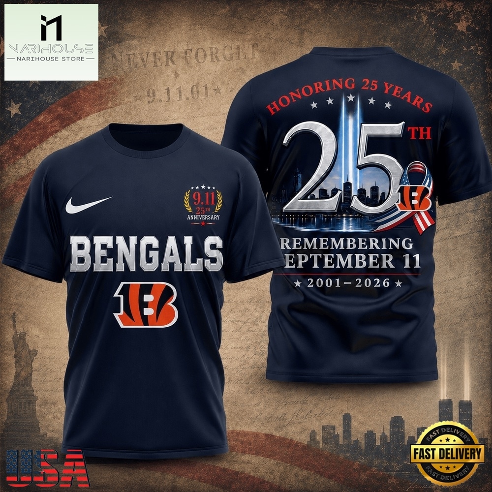 Cincinnati Bengals NFL Honoring 25 Years Remembering September 11 T Shirt, NFL Sporty Shirt Cincinnati Bengals NFL Honoring 25 Years Remembering September 11 T Shirt, NFL Sporty Shirt