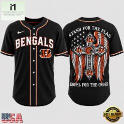 Cincinnati Bengals NFL Stand For The Flag Kneel For The Cross Baseball Jersey Shirt , NFL Game Day Jersey Cincinnati Bengals Nfl Stand For The Flag Kneel For The Cross Baseball Jersey Shirt