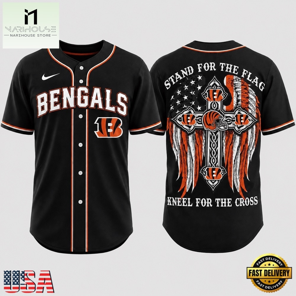 Cincinnati Bengals NFL Stand For The Flag Kneel For The Cross Baseball Jersey Shirt , NFL Game Day Jersey Cincinnati Bengals NFL Stand For The Flag Kneel For The Cross Baseball Jersey Shirt , NFL Game Day Jersey