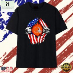 Cleveland Browns American flag ripped chest T Shirt, Stylish 2D Graphic Shirt Cleveland Browns American Flag Ripped Chest T Shirt