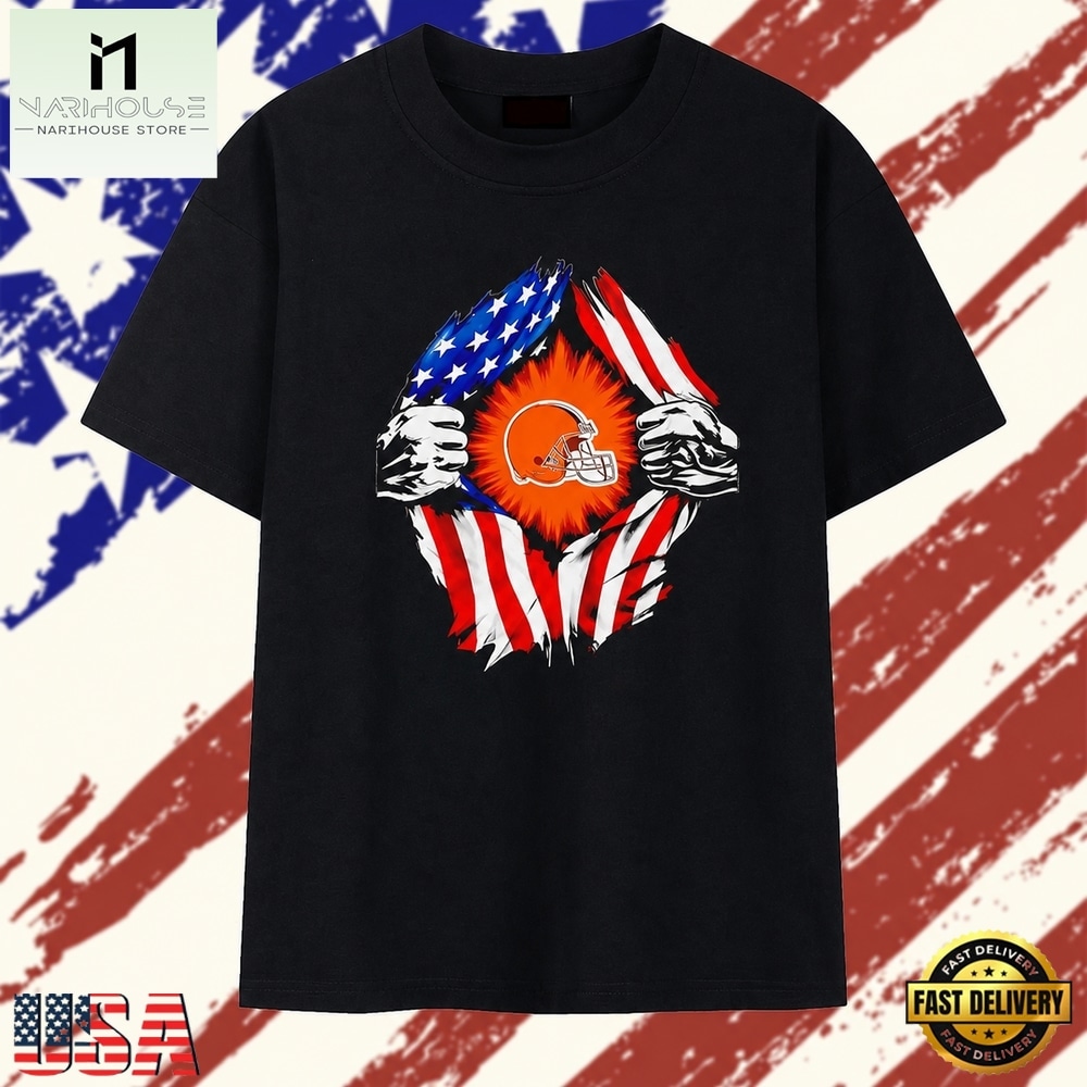 Cleveland Browns American flag ripped chest T Shirt, Stylish 2D Graphic Shirt Cleveland Browns American flag ripped chest T Shirt, Stylish 2D Graphic Shirt