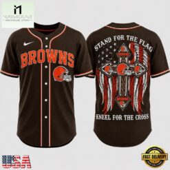 Cleveland Browns NFL Stand For The Flag Kneel For The Cross Baseball Jersey Shirt , NFL Game Day Jersey Cleveland Browns Nfl Stand For The Flag Kneel For The Cross Baseball Jersey Shirt