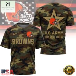 Cleveland Browns NFL Veterans US Army Camo New Design 3D Shirt , NFL Sporty Shirt Cleveland Browns Nfl Veterans US Army Camo New Design 3D Shirt