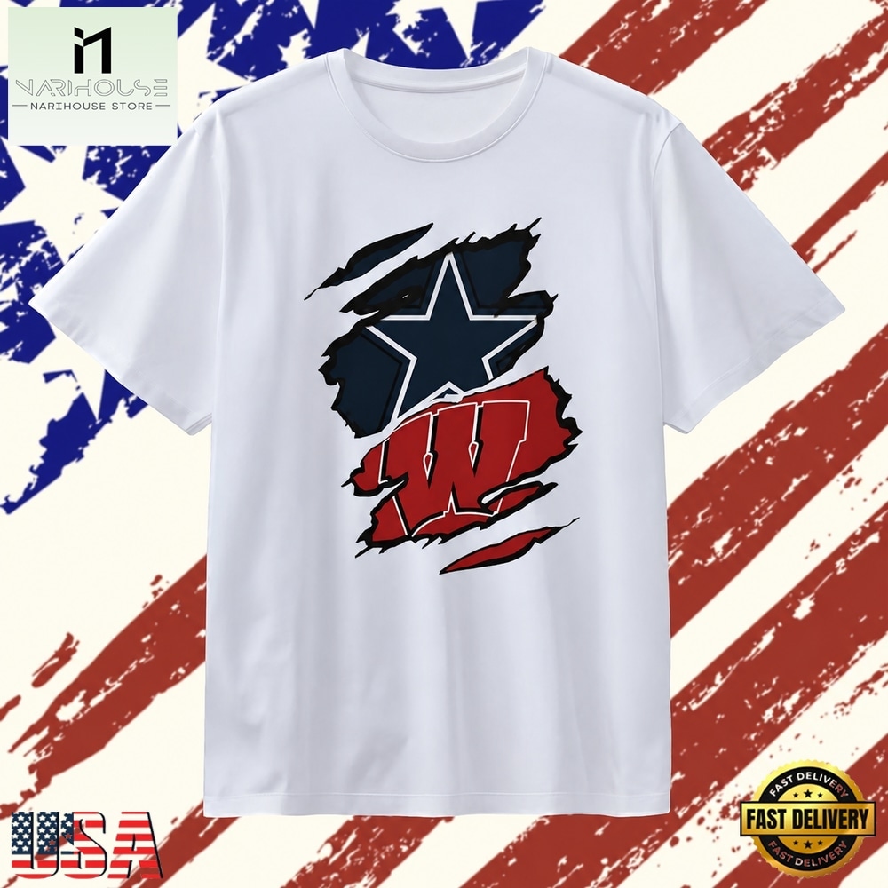Dallas Cowboys and Wisconsin Badgers ripped skin logo T Shirt, Stylish 2D Graphic Shirt Dallas Cowboys and Wisconsin Badgers ripped skin logo T Shirt, Stylish 2D Graphic Shirt