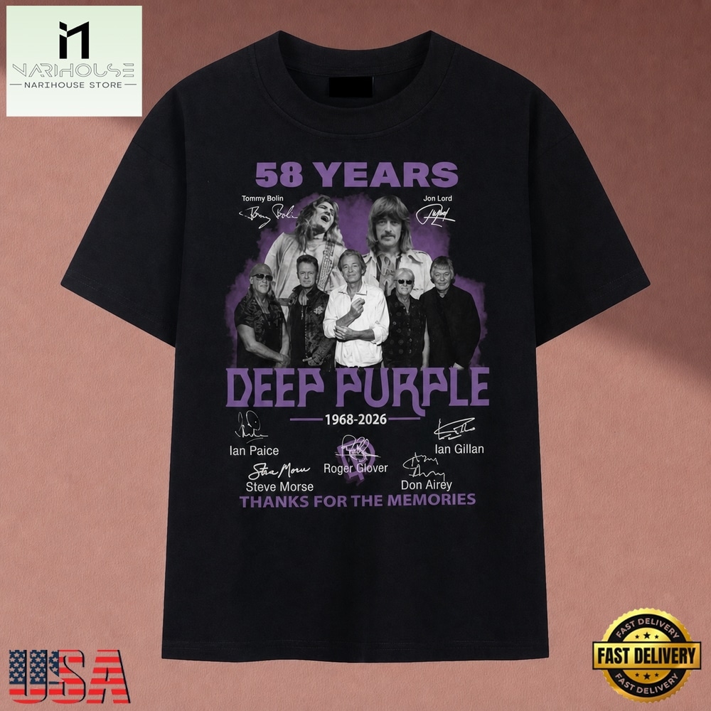 Deep Purple 58 Years 1968 2026 Cast Signatures Rock T Shirt, Music Fan 2D Shirt Deep Purple 58 Years 1968 2026 Cast Signatures Rock T Shirt, Music Fan 2D Shirt