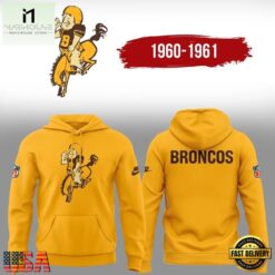 Denver Broncos Throwback 1960 Limited Edition Yellow Hoodie Shirt, Hot 3D Shirt Trend Denver Broncos Throwback 1960 Limited Edition Yellow Hoodie Shirt