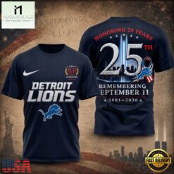 Detroit Lions NFL Honoring 25 Years Remembering September 11 T Shirt, NFL Sporty Shirt Detroit Lions Nfl Honoring 25 Years Remembering September 11 T Shirt