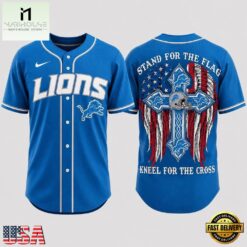 Detroit Lions NFL Stand For The Flag Kneel For The Cross Baseball Jersey Shirt , NFL Game Day Jersey Detroit Lions Nfl Stand For The Flag Kneel For The Cross Baseball Jersey Shirt