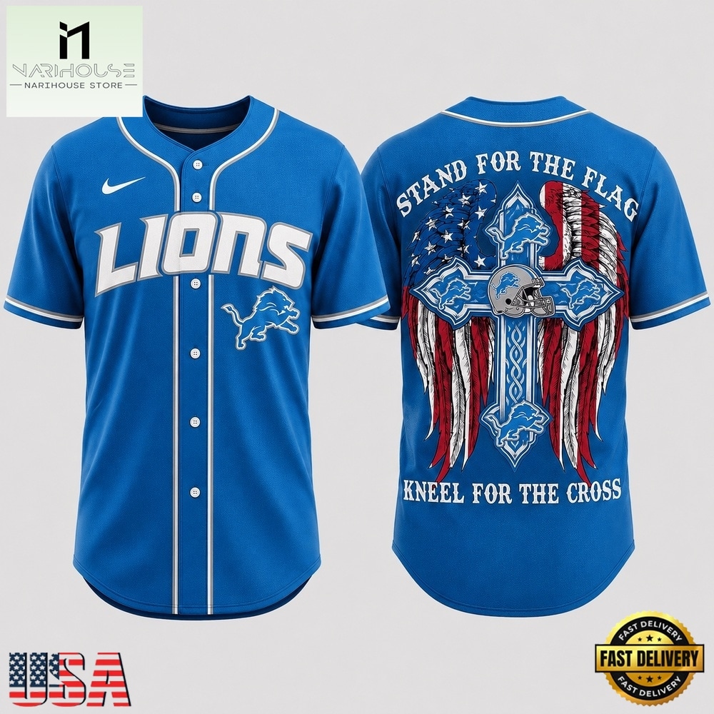 Detroit Lions NFL Stand For The Flag Kneel For The Cross Baseball Jersey Shirt , NFL Game Day Jersey Detroit Lions NFL Stand For The Flag Kneel For The Cross Baseball Jersey Shirt , NFL Game Day Jersey