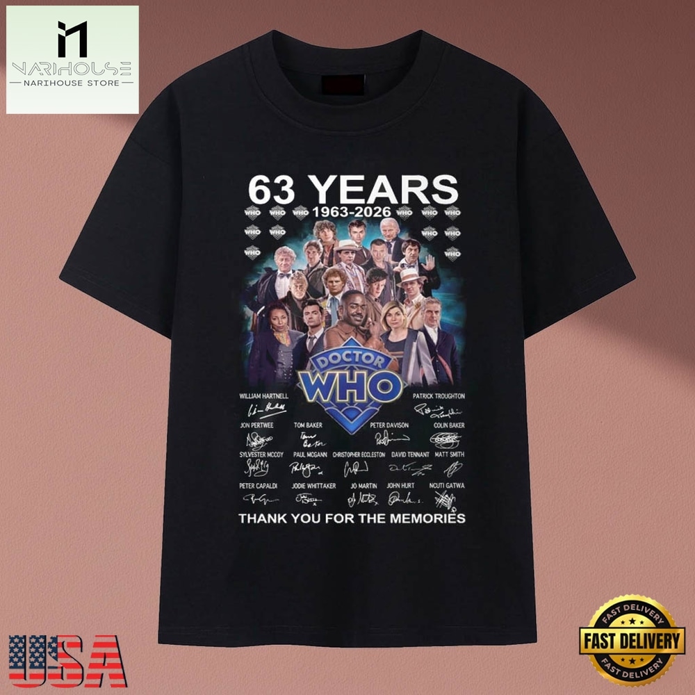 Doctor Who 63 Years 1963 2026 All Doctors Cast Signatures T Shirt, Music Fan 2D Shirt Doctor Who 63 Years 1963 2026 All Doctors Cast Signatures T Shirt, Music Fan 2D Shirt