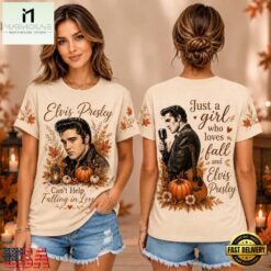 Elvis Presley Autumn Leaves Pumpkin Vintage Portrait Unisex 3D Shirt , Music Fans 3D T Shirt Elvis Presley Autumn Leaves Pumpkin Vintage Portrait Unisex 3D Shirt
