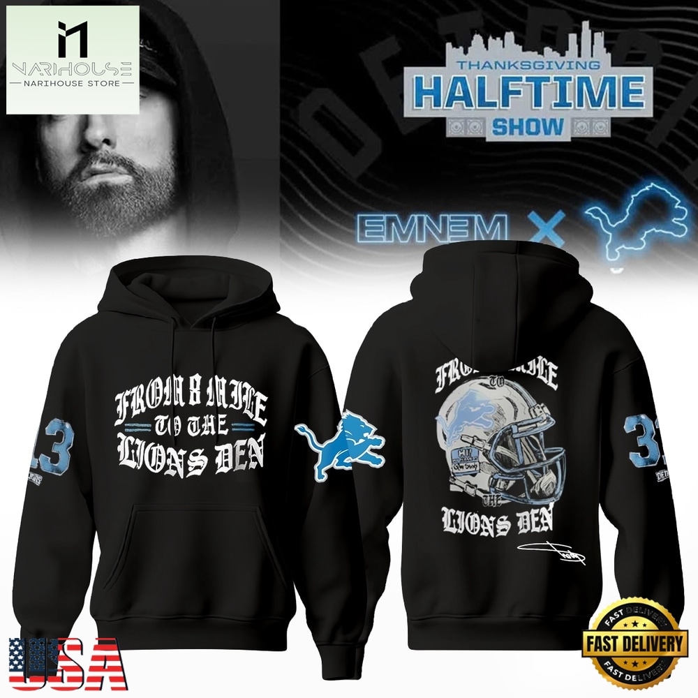 Eminem x Detroit Lions Signature Thanksgiving Halftime Show Hoodie , Popular 3D Music Tee Eminem x Detroit Lions Signature Thanksgiving Halftime Show Hoodie , Popular 3D Music Tee