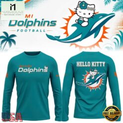 Exclusive Miami Dolphins x Hello Kitty 2026 Blue Long Sleeve Shirt , Music Fans 3D T Shirt Exclusive Miami Dolphins X Hello Kitty 2026 Blue Long Sleeve Shirt