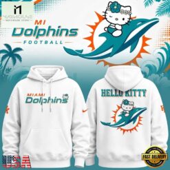 Exclusive Miami Dolphins x Hello Kitty 2026 White Hoodie , Music Fans 3D T Shirt Exclusive Miami Dolphins X Hello Kitty 2026 White Hoodie