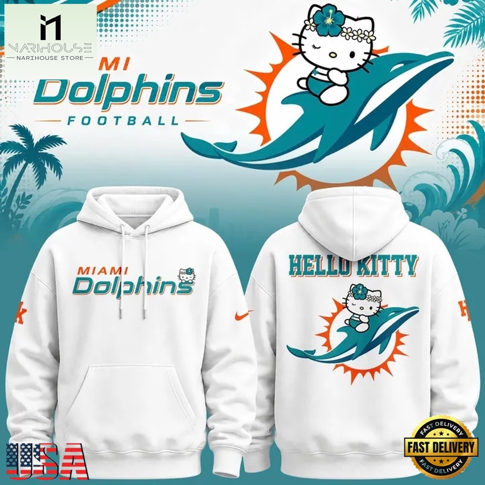 Exclusive Miami Dolphins x Hello Kitty 2026 White Hoodie , Music Fans 3D T Shirt Exclusive Miami Dolphins x Hello Kitty 2026 White Hoodie , Music Fans 3D T Shirt