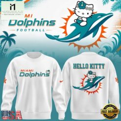 Exclusive Miami Dolphins x Hello Kitty 2026 White Sweatshirt , Music Fans 3D T Shirt Exclusive Miami Dolphins X Hello Kitty 2026 White Sweatshirt