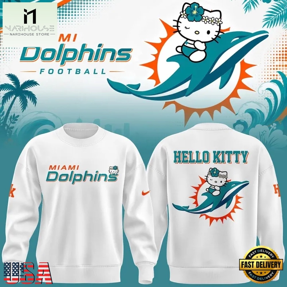 Exclusive Miami Dolphins x Hello Kitty 2026 White Sweatshirt , Music Fans 3D T Shirt Exclusive Miami Dolphins x Hello Kitty 2026 White Sweatshirt , Music Fans 3D T Shirt