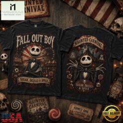 Fall Out Boy x Jack Skellington Haunted Carnival Halloween 3D Shirt , Music Fans 3D T Shirt Fall Out Boy X Jack Skellington Haunted Carnival Halloween 3D Shirt