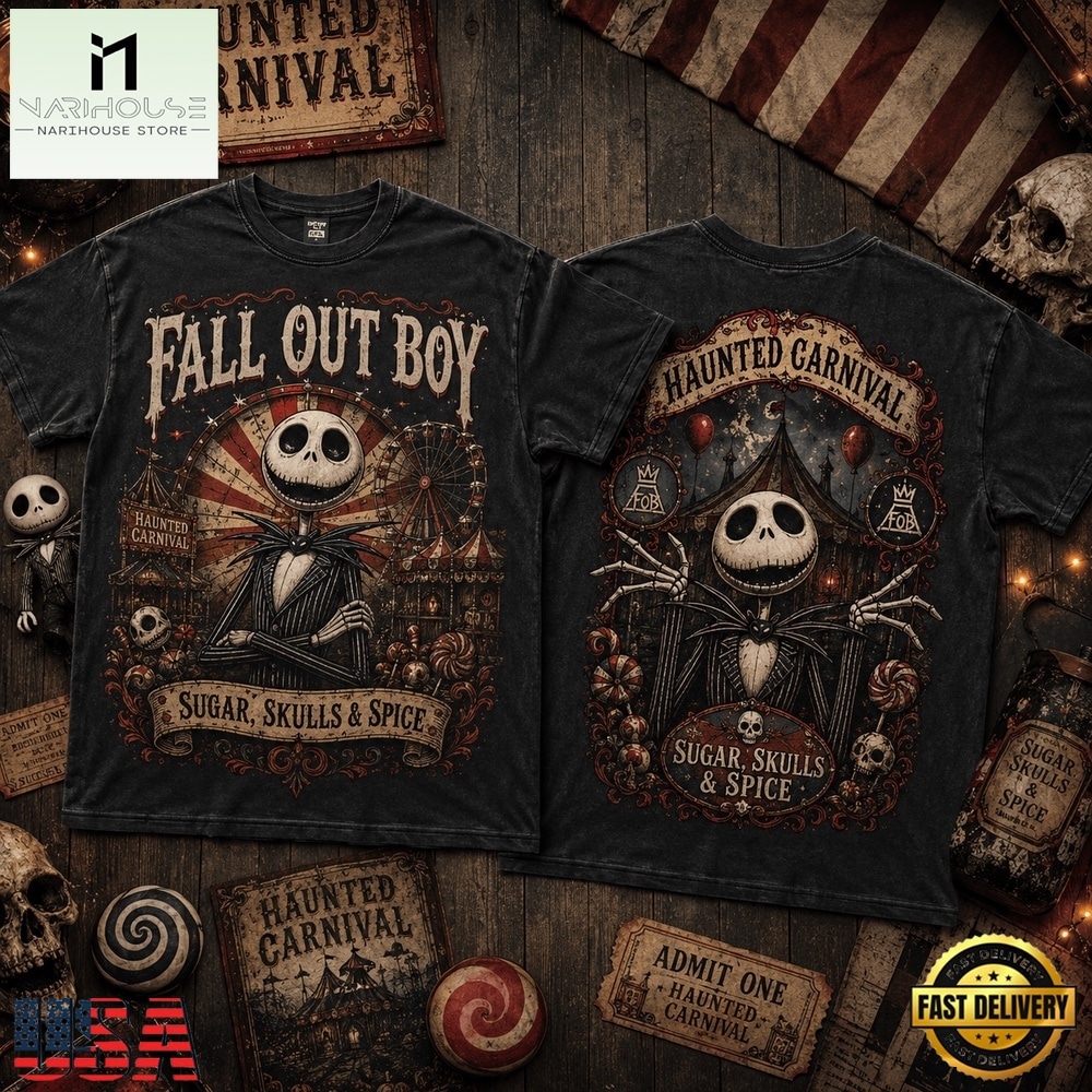 Fall Out Boy x Jack Skellington Haunted Carnival Halloween 3D Shirt , Music Fans 3D T Shirt Fall Out Boy x Jack Skellington Haunted Carnival Halloween 3D Shirt , Music Fans 3D T Shirt