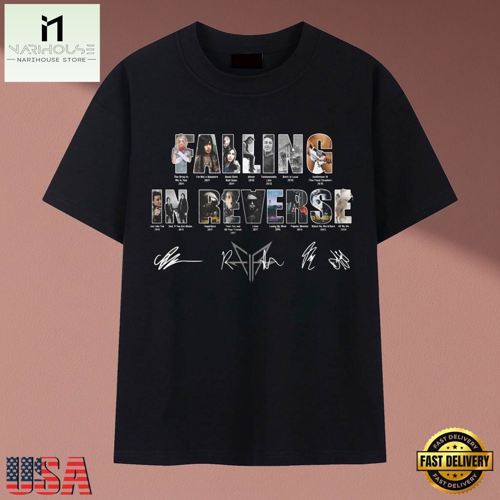 Falling In Reverse Discography Albums Band Signatures Graphic T Shirt, Music Fan 2D Shirt Falling In Reverse Discography Albums Band Signatures Graphic T Shirt, Music Fan 2D Shirt