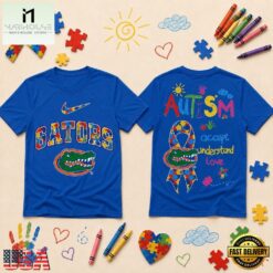 Florida Gators NCAA Autism Awareness Puzzle Ribbon T Shirt , NCAA College 3D Shirt Florida Gators Ncaa Autism Awareness Puzzle Ribbon T Shirt