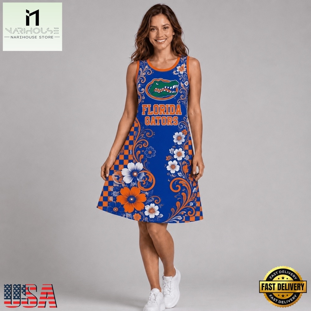 Florida Gators NCAA Sporty Floral Elegance Women’s Sleeveless Dress, NCAA Women Team Dress Florida Gators NCAA Sporty Floral Elegance Women’s Sleeveless Dress, NCAA Women Team Dress