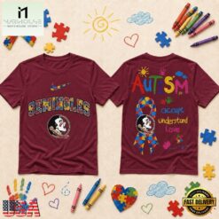 Florida State Seminoles NCAA Autism Awareness Puzzle Ribbon T Shirt , NCAA College 3D Shirt Florida State Seminoles Ncaa Autism Awareness Puzzle Ribbon T Shirt
