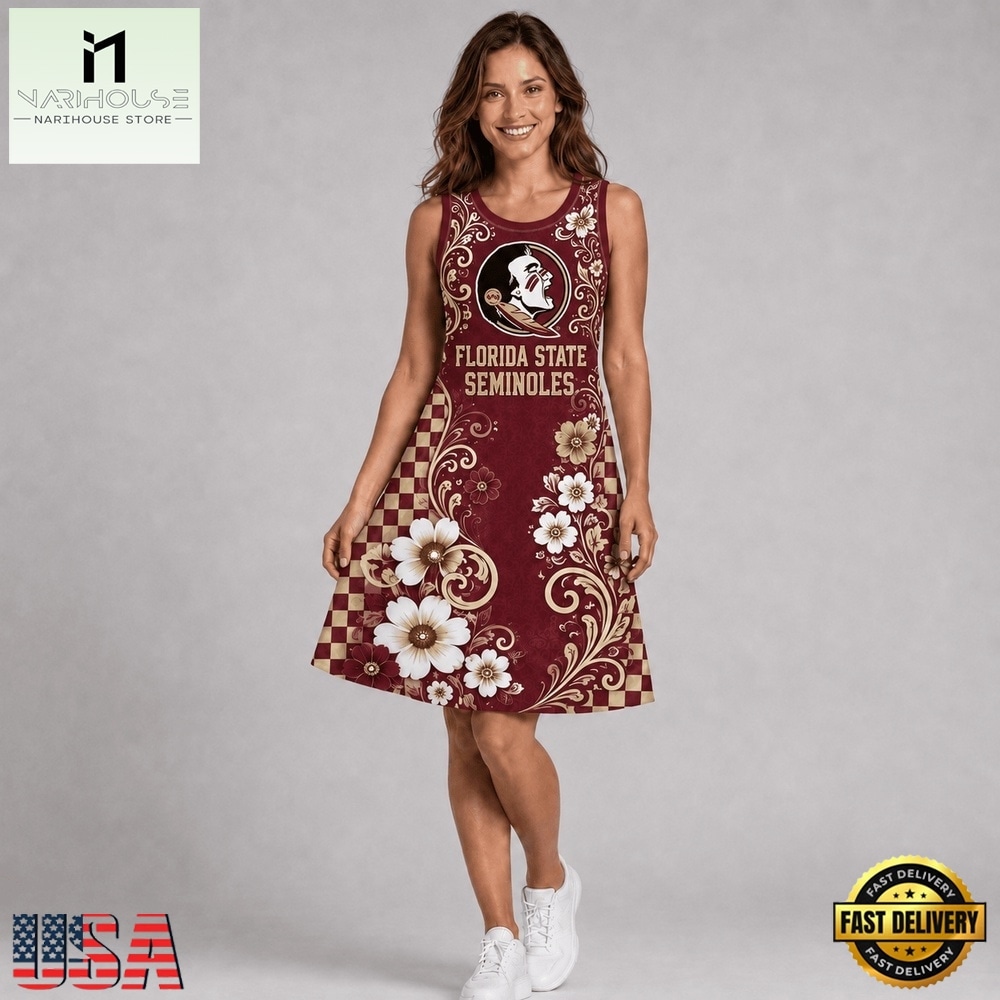 Florida State Seminoles NCAA Sporty Floral Elegance Women’s Sleeveless Dress, NCAA Women Team Dress Florida State Seminoles NCAA Sporty Floral Elegance Women’s Sleeveless Dress, NCAA Women Team Dress