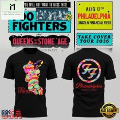 Foo Fighters Take Cover Tour 2026 Philadelphia Black T Shirt , Popular 3D Music Tee Foo Fighters Take Cover Tour 2026 Philadelphia Black T Shirt