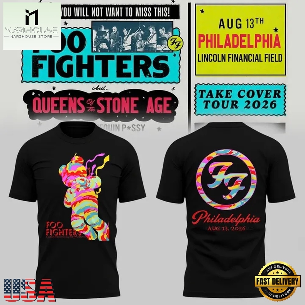 Foo Fighters Take Cover Tour 2026 Philadelphia Black T Shirt , Popular 3D Music Tee Foo Fighters Take Cover Tour 2026 Philadelphia Black T Shirt , Popular 3D Music Tee