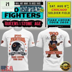 Foo Fighters x Chicago Bears Take Cover Tour 2026 3D Shirt , Music Fans 3D T Shirt Foo Fighters X Chicago Bears Take Cover Tour 2026 3D Shirt